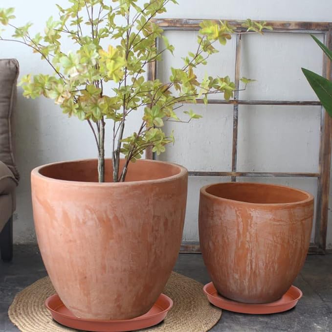 4 Pack of 10 inch Plant Saucer, Bird Bath Bowl 10 inch, Plant Tray for Pots, Plant Saucers for Indoors, Plant Trays for Planter 8"/9"/10" (10 inch, Terracotta)