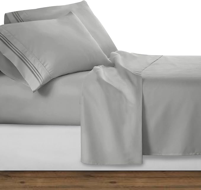 Clara Clark Bed Sheets, Premier 1800 Series 4 Piece Bed Sheet Set, Deep Pocket, Wrinkle, Fade, Stain Resistant, Luxury Soft Bedding Sheets & Pillowcases, King, Silver Gray