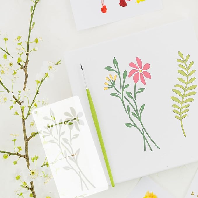 18 Pcs Flower Stencils for Painting on Wood, 6x3in Botanical Stencils Floral Templates for Drawing Spraying on Wall Canvas Scrapbook, Reusable Wildflower Stencil DIY Home Decors Ornaments Arts Crafts