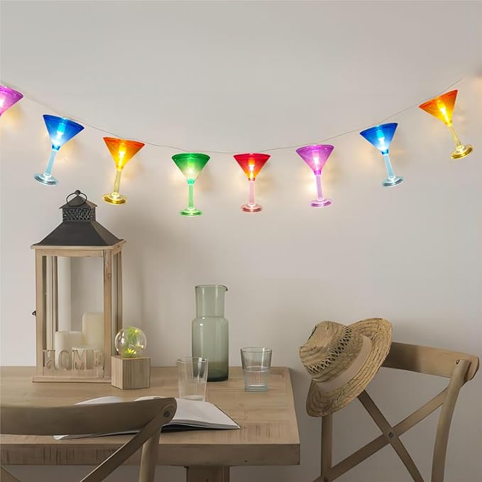 Multicolor Cocktail String Lights, 8.5Ft Cocktail Plug in Outdoor Party Lights with 10 LED Multicolor Cocktail Lights, Summer Patio Decorations String Lights for Bedroom Home Decks Party Lighting