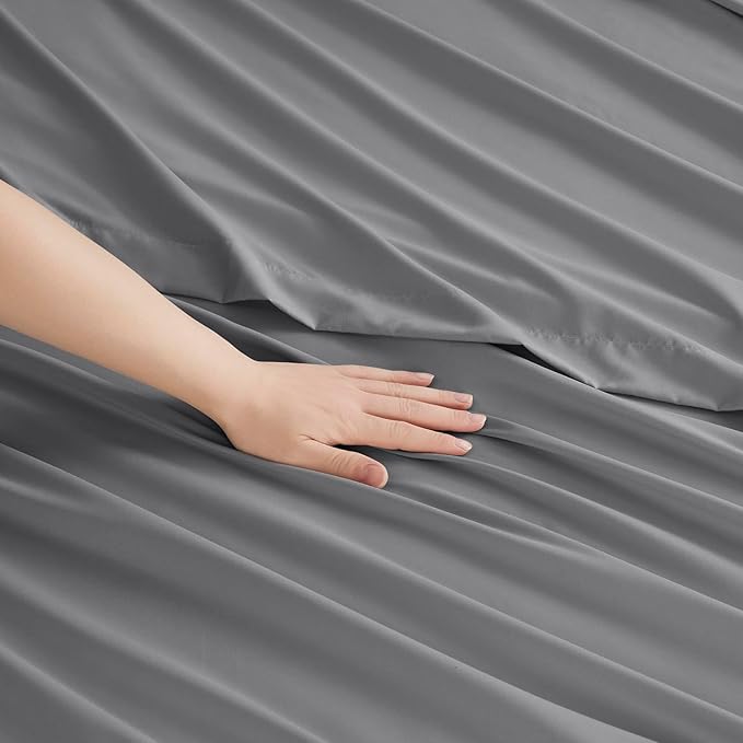 Clara Clark Bed Sheets, Premier 1800 Series Bed Sheet Set, Deep Pocket, Wrinkle, Fade, Stain Resistant, Luxury Soft Bedding Sheets & Pillowcases, Full, Frost Grey