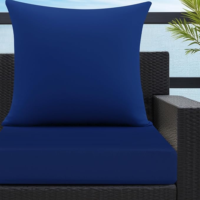 idee-home Outdoor Cushions for Patio Furniture, Outdoor Seat Cushion, Waterproof Hampton Bay Deep Seat Replacement Couch Chair Cushions for Garden Lawn Backyard Deck, 24 x 24 Navy Bue