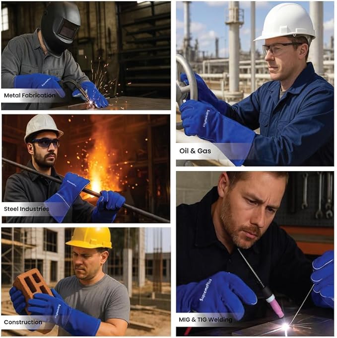 Blue Split Cowhide Welding Gloves - Shield Hands with Best Heat Resistant Welders Glove for Men & Women