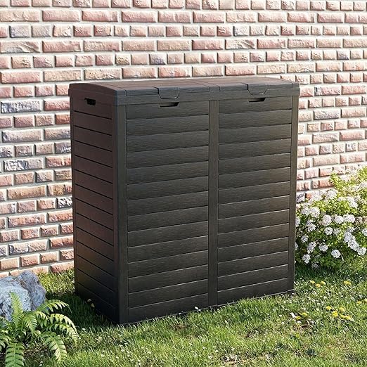 62 Gallon Outdoor Double Trash Can, Waterproof Trash Can Cabinet for Outside, Resin Garbage Bin with Lid and Drip Tray for Easy Cleaning for Patios, Kitchens(Black)