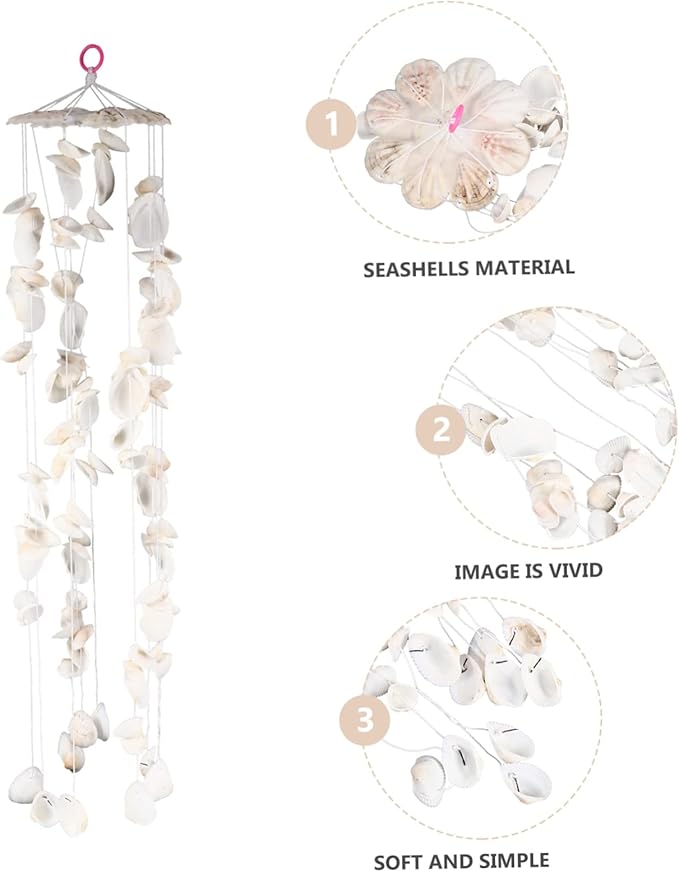 HANABASS Shell Wind Chime 20.86In Natural Hanging Ornament with Melodious Sound for Outdoor Patio Garden and Indoor Room Decor Relaxing Door Wind-Bell