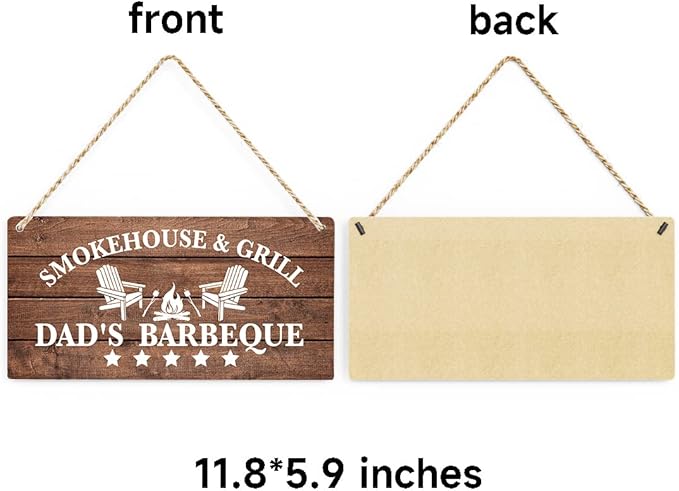 Rustic Dad's Grill Wooden Hanging Sign Decor, Dad's Barbeque Printed Wood Plaque Signs Wall Art, Home Smokehouse Decorative, Man Cave Decor, Father's Day Birthday Gifts for Dad Grandpa,12x6 Inches