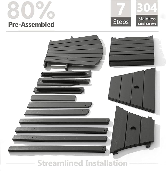 PASAMIC Tall Adirondack Chair Set of 2, All-Weather HDPE Outdoor Chairs with Removable Double Trays, Bar Height Adirondack Chairs for Balcony, Deck, Patio, Backyard, Dark Gray