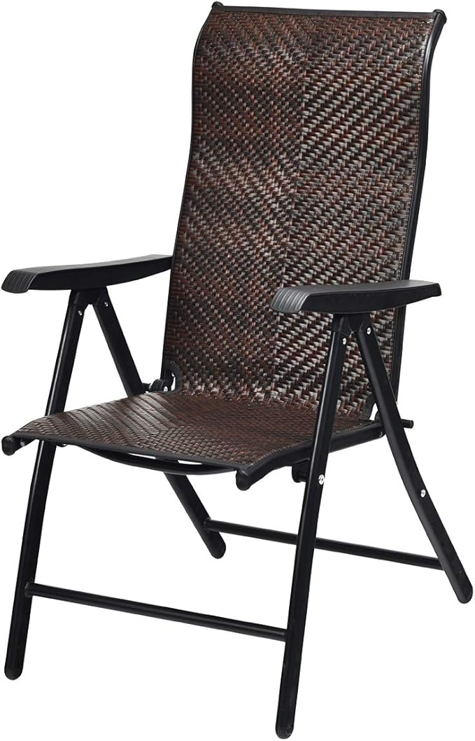 Tangkula Patio Rattan Folding Chair, Outdoor Wicker Portable Camping Chair with Widened Armrest, Foldable Chair with High Backrest for Garden Balcony Outdoor & Indoor (1)