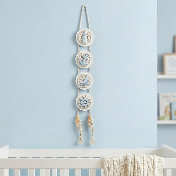 flangairy Coastal Wall Decor, 3D Lighthouse Anchor Seashell Sailboat Ship Wheel Beach Conch Wall Hanging Art, Nautical Ocean Beachy Themed Room Bathroom Decorations for Home