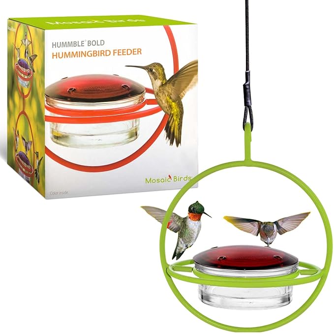 Hummingbird Feeder for Outdoors Hanging, 3.4 OZ Hummingbird Feeders, Glass Bowl with 4 Feeding Ports, Leak Proof Lid & Circular Perch, Bird Feeder (1, Lime)