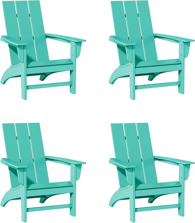 Poly Lumber Adirondack Chairs Set of 4, All-Weather Resistant Outdoor Patio Chairs, Look Like Wood, Pre-Assembled Outdoor Fire Pit Chair for Pool, Deck, Backyard, Garden, Aruba Blue