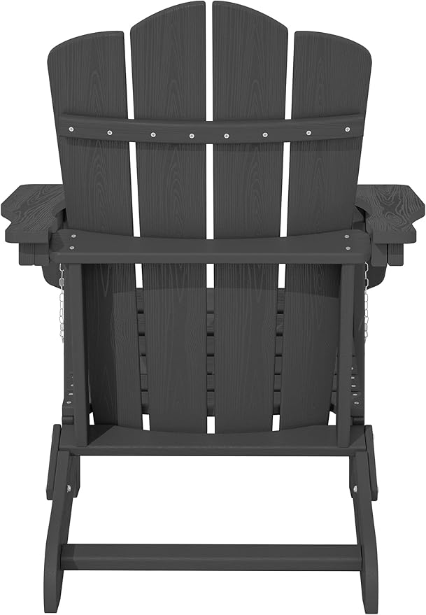 KINGYES Folding Adirondack Chair, HDPE All-Weather Patio Chairs, Wooden Textured Lawn Chair for Poolside, Backyard, Deck, Fire Pit, Grey