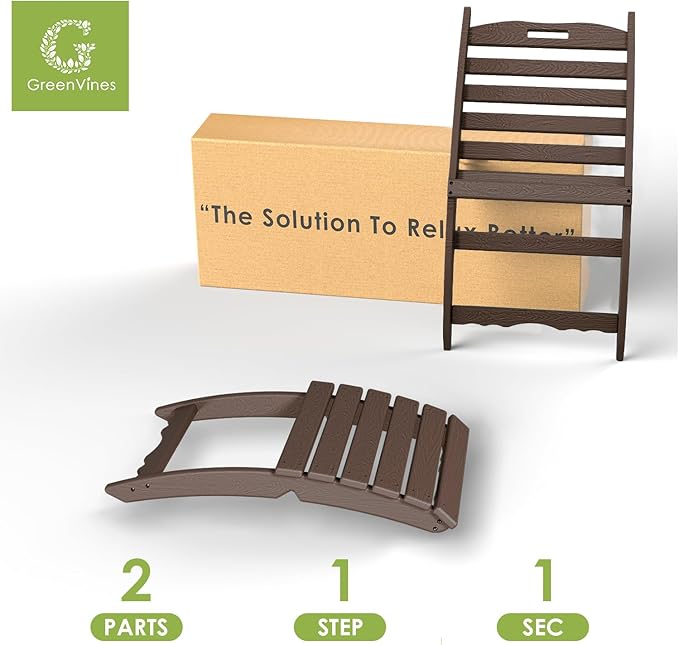 GREENVINES Folding-Xavier-Chair | Wave | Portable Adirondack-Chairs | HDPE Plastic | All Weather Fire-Pit Chair | Wood Grain | Dark Brown | for Beach Outdoor Deck Poolside Garden Patio Porch Fishing