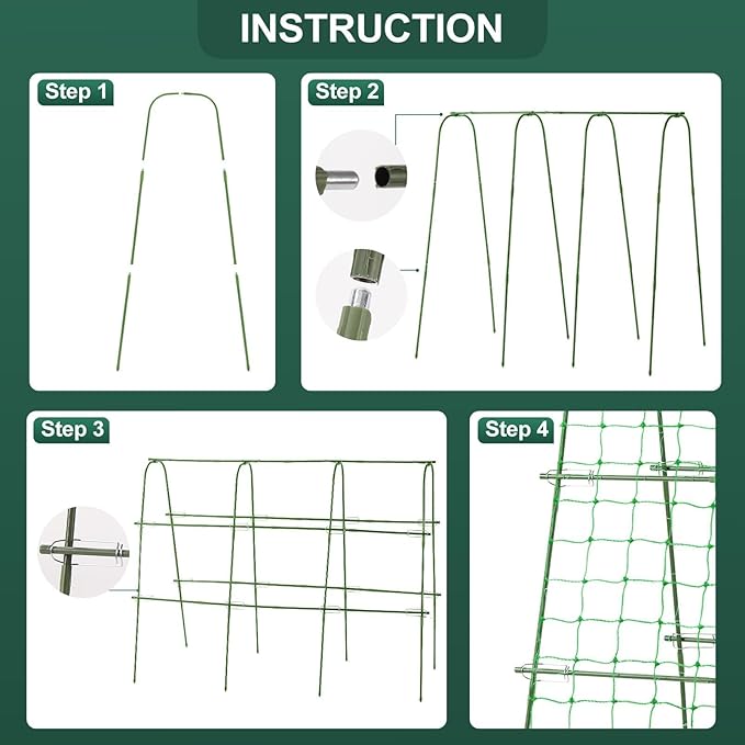 Outdoor Trellis for Climbing Plants Arch Tunnel U-Frame Trellis with Plant Support Clips for Grape Zucchini Plant Metal Tall, Green, MWM-11-U-120x160-GREEN
