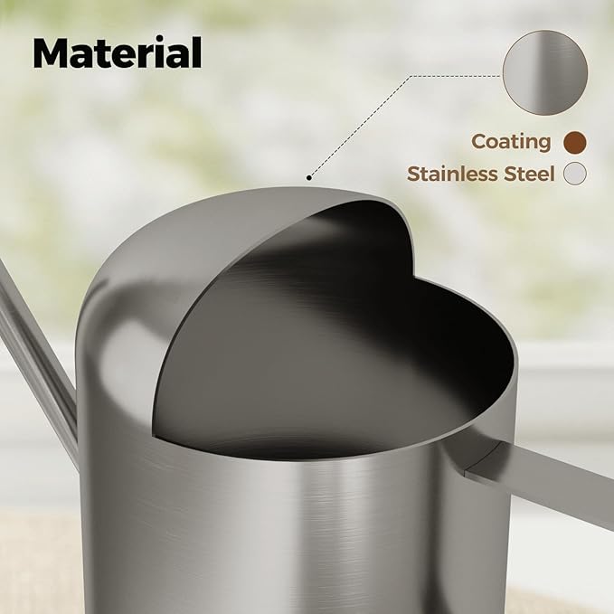 Bamworld Small Watering Can Indoor Outdoor Plant Black Metal Stainless Steel Long Spoutt Flowers Watering Cans for House Garden Plants 10OZ Watering Bottle Cute Stylish Gardening Decoration(Silver)