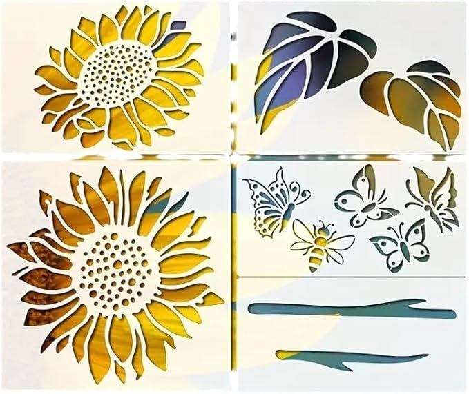 Garden Fence Large Flower Stencils - Reusable Floral Stencil DIY Decoration for Painting on Wood Walls Pattern, Jumbo Sunflower Yard Spray Paint Big Crafts Floor Stencils (D-5 Sunflower Butterflies)
