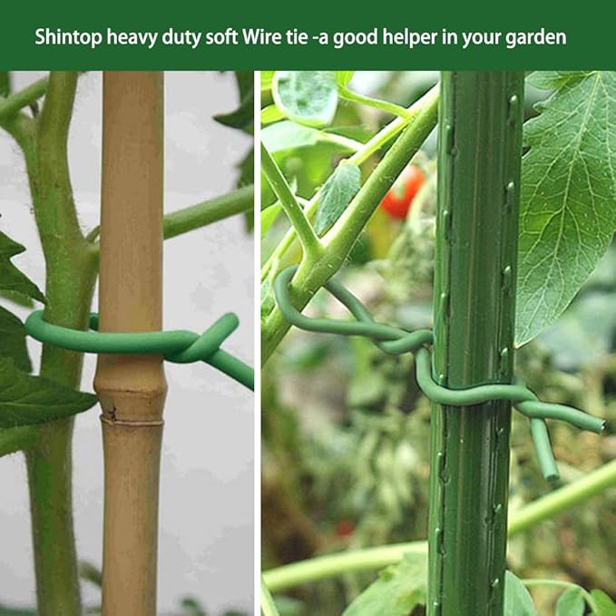Shintop Reusable 2.8mm Garden Plant Twist Tie, 2PCS Heavy Duty Soft Wire Tie for Gardening, Home, Office (Green, 65.6 Feet)