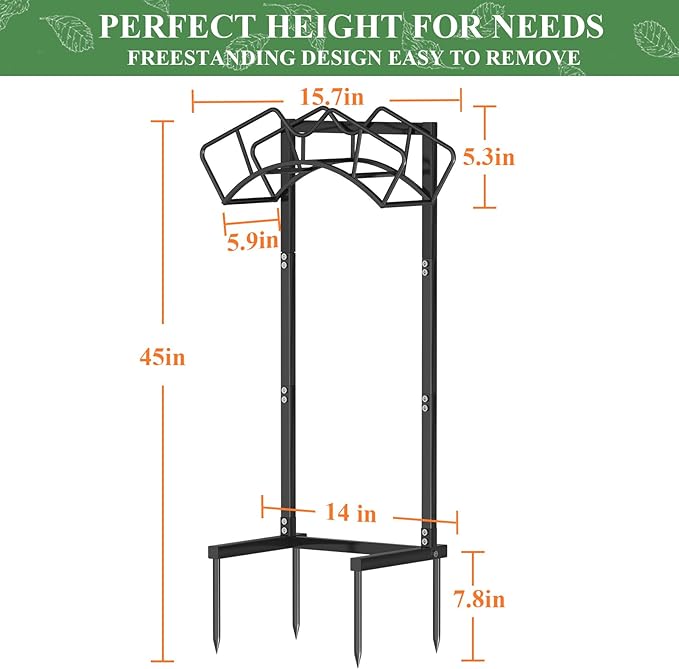 Super Stable Garden Hose Holder, Detachable Water Hose Holders Stand Holds 160-Feet Freestanding Hose Storage Hanger Rack for Outside Yard Lawn Farm (Black)