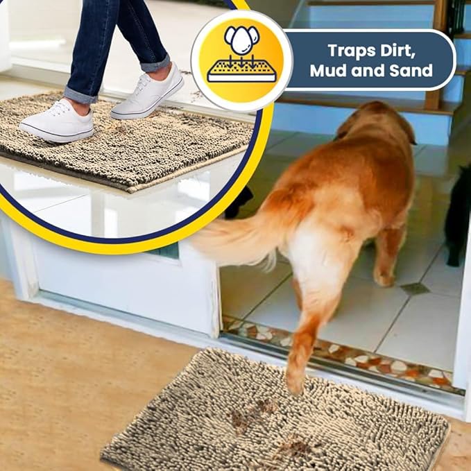 Muddy Mat® | Super Absorbent Door Mat Indoor, Microfiber Quick Dry Chenille Entryway Rug, Non-Slip Front Door Mat, Indoor Mats for Entryway, Machine Washable Pet Rug, Beige 6ft x 9ft