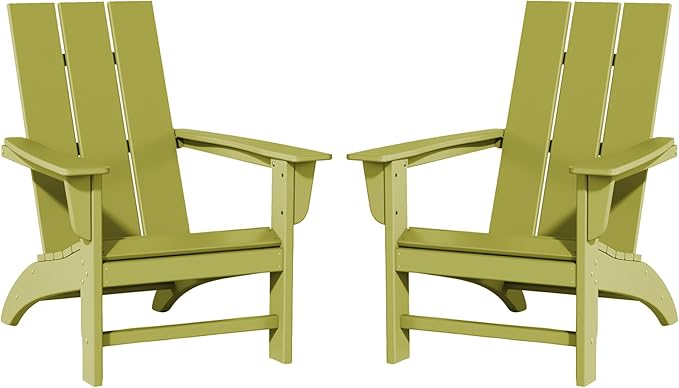 Poly Lumber Adirondack Chairs Set of 2, All-Weather Resistant Outdoor Patio Chairs, Look Like Wood, Pre-Assembled Outdoor Fire Pit Chair for Pool, Deck, Backyard, Garden, Avocado Green