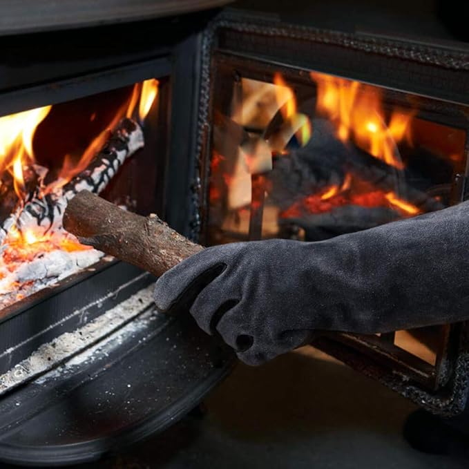 OZERO Welding Gloves for Men, Heat Resistant Gloves, 16-Inch Cowhide Leather Work Gloves, EN388/EN407/EN12477 Type A Certified, Reinforced Palm, Insulated Lining, Long Cuff for BBQ & Grill, Black-gray