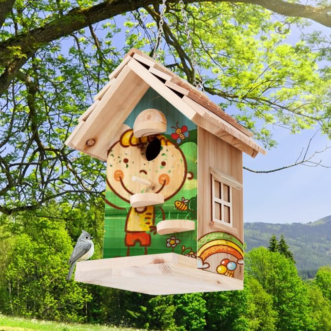 DIY Birdhouse Building Kit for Adults, Wooden Bird Houses to Paint for Kids, Outdoor Woodworking Kits Adult Crafts for Outside(Wood, 6.5in)