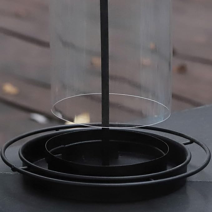 Bird Feeders for Outdoors,Hanging Bird Feeder with Locking Lid, Metal Birdfeeder with 17.5cm Weatherproof Large Roof&Tray,3 Feeding Perches,Chew-Proof, Black,1 Pack