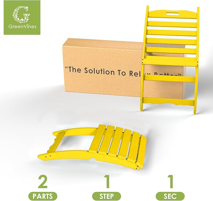 GREENVINES Folding-Xavier-Chair | Wave | Portable Adirondack-Chairs | HDPE Plastic | All Weather Fire-Pit Chair | Yellow | for Beach Outdoor Deck Poolside Garden Patio Porch Fishing