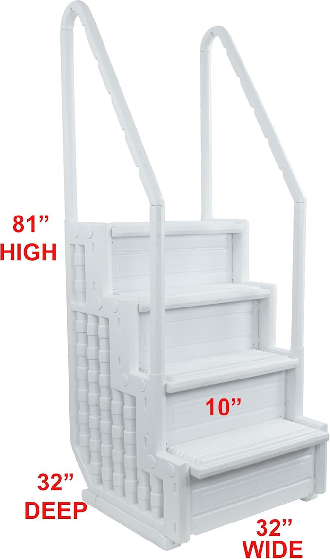 Aqua Select Everest in Pool Step and Outside Flip Up Ladder System | White | for Above Ground Swimming Pools | Wide Steps for Added Stability | Safety Stairs Capacity Up to 350 lbs