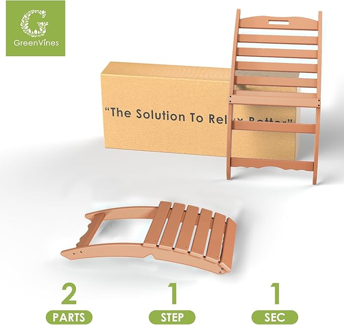 GREENVINES Folding-Xavier-Chair | Wave | Portable Adirondack-Chairs | HDPE Plastic | All Weather Fire-Pit Chair | Teak | for Beach Outdoor Deck Poolside Garden Patio Porch Fishing