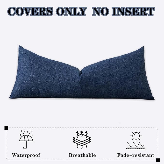 Kevin Textile Outdoor Waterproof Long Lumbar Pillow Cover 14x36 Inch Pack of 1 Checkered Decorative Rectangle Cushion Throw Pillowcases Shell for Patio Tent Garden Couch Bed Sofa Blue