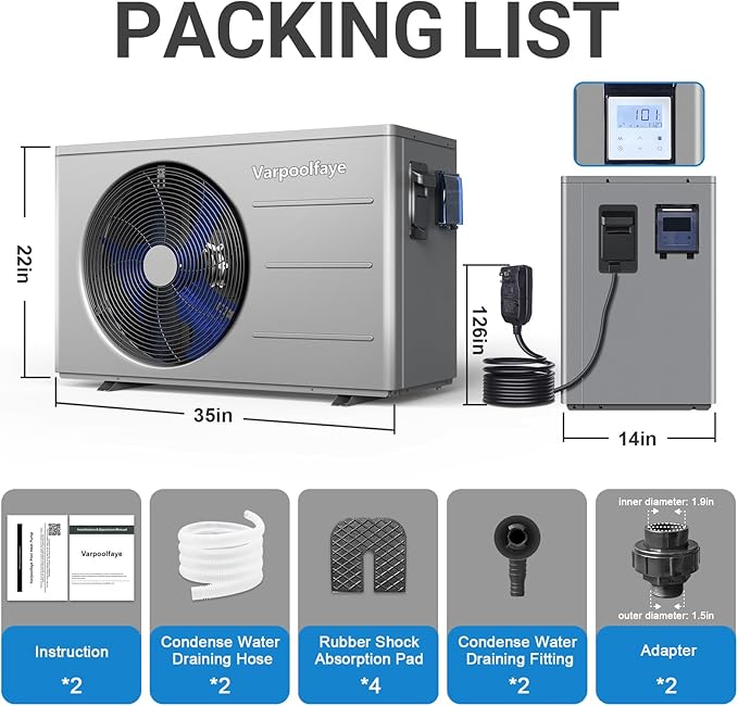 30000 BTU Swimming Pool Heat Pump Above Ground Pool Heater 8000 Gallon Heating or Cooling Electric Pool Heater for Inground Pool WiFi Control Schedule 120V