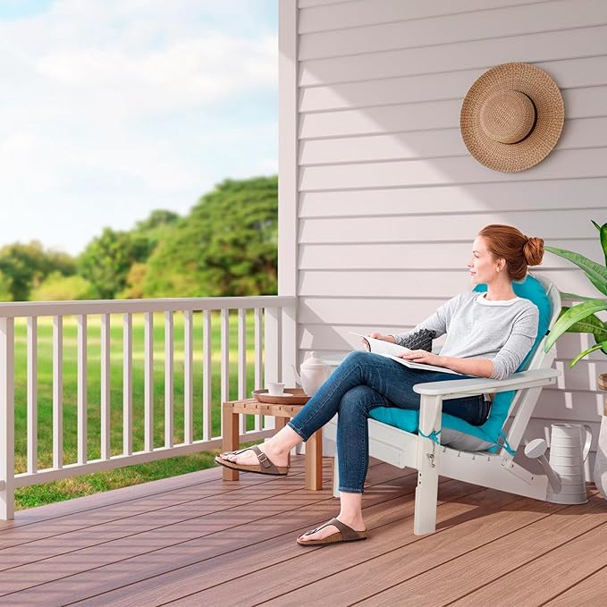 Adirondack Chair Cushion, Extra Thick High Back Rocking Chair Cushion 47x19.6x4 Inch, Folding Patio Pads with Ties, Waterproof & Fade-Resistant Seat Pads Indoor/Outdoor (Blue, 1)