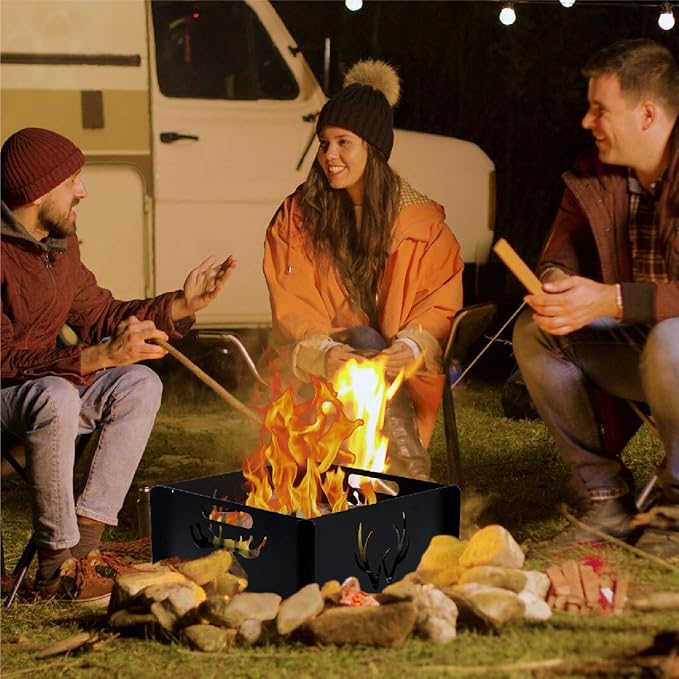 16 inch Portable Square Fire Pit Outdoor Foldable Plug Fire Pit Suitable for Camping, Picnic, Backyard, Garden Bonfires and Outdoor Wood Burning with Storage Bag