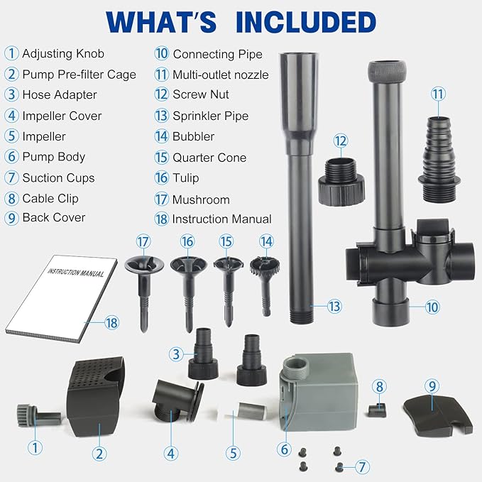 OYO WATER Pond Pumps Submersible Outdoor,1300GPH Water Fountain Pump with Fountain Kits for Small Ponds