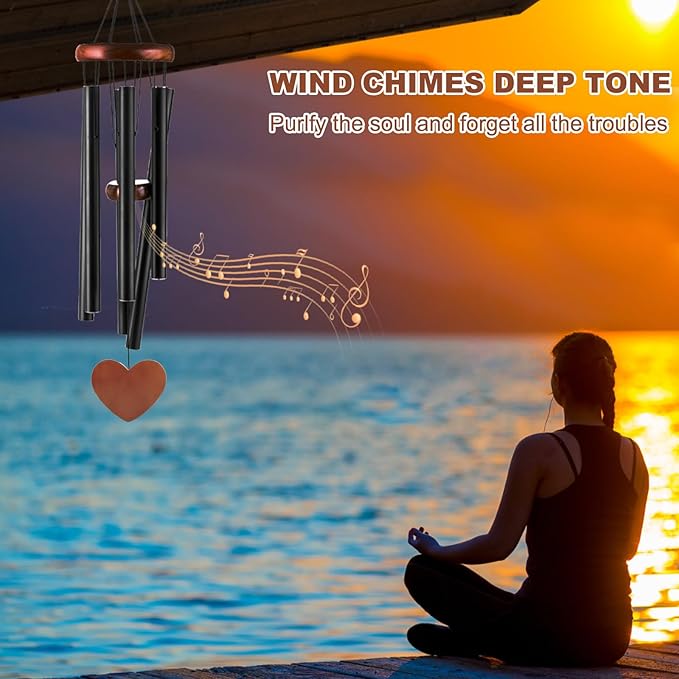 Large Black Memorial Wind Chimes – Sympathy Gift for Mom – Outdoor Aluminum Wind Chimes for Garden, Patio, Lawn, or Home Décor