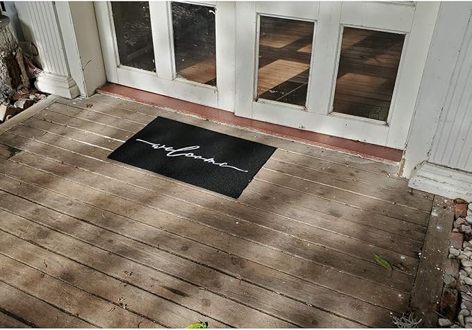 AAZZKANG Welcome Mat Outdoor Door Mats with Non Slip Rubber Backing Easy to Clean Front Door Indoor Doormat for Entrance,High Traffic Areas,Patio Black