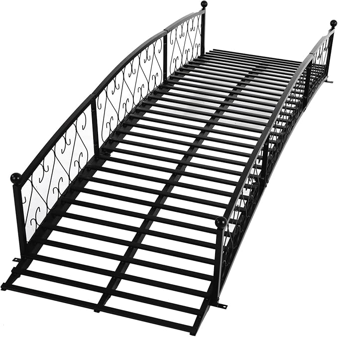 Metal Garden Bridge 8 FT, Durable Decorative Footbridge with Siderails Large Outdoor Bridges, Weight Capacity 770 lbs for Backyard, Creek, Lawn, Stream