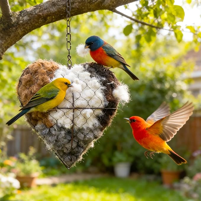 Handmade Fiber Bird Nesting Heart,Birds Nests Material Holder,Winter Tree Shelter for Wild Bird,Hummingbird Houses Nest Boxes Gifts for Outside Garden Art Birdhouse, Birds Lovers