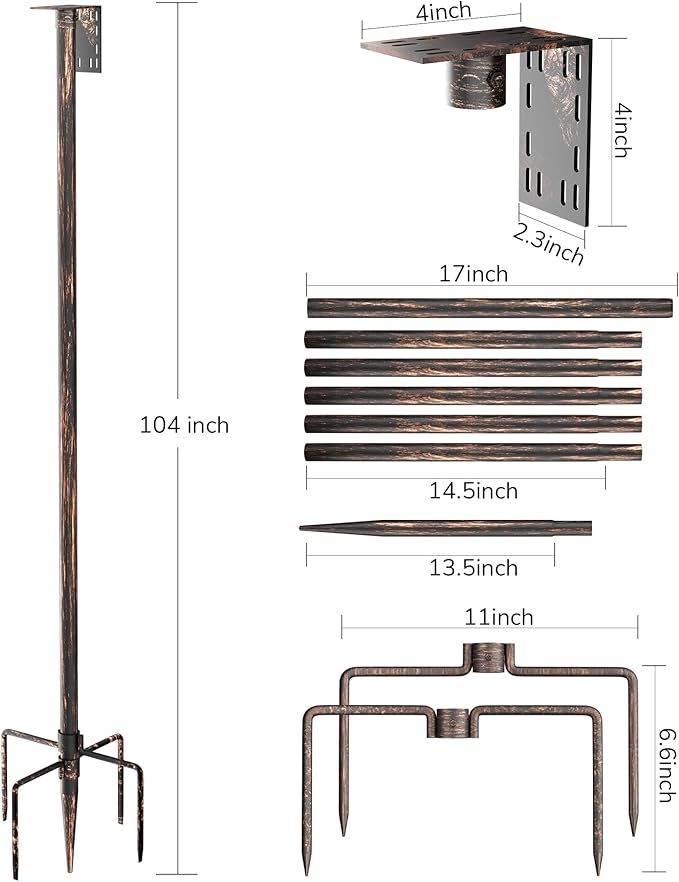 Bird Feeder Pole – 104 Inch Height Bird House Pole with 1-Inch Dia Heavy Duty for Birdfeeders, Feeding Stand with Mount Kit for Outdoor, Slip-Fit Connection, Copper Brushed