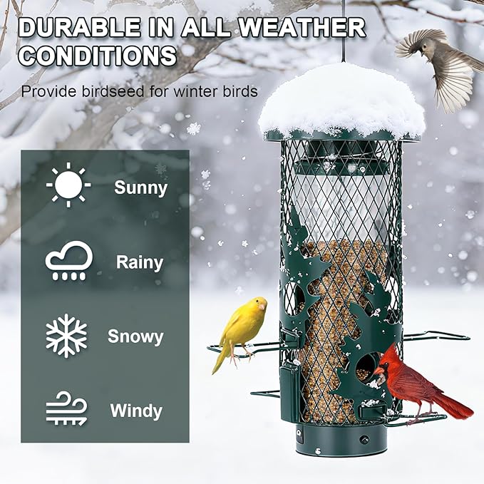 Squirrel Proof Bird Feeder for Outdoors Hanging, Metal Mesh Bird Feeder for Outsides with Gravity Protection for Small Birds, Weatherproof and Durable, Green