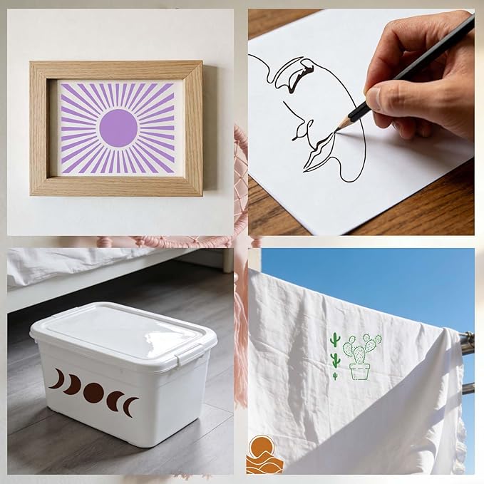 9 Pcs Modern Bohomian Stencils, Reusable 10x8 in Sun and Moon Large Stencil Minimalist Boho Templates for Home Decor DIY Crafts, Boho Line Art Stencils for Painting Spraying on Wall Floor Wood Fabric