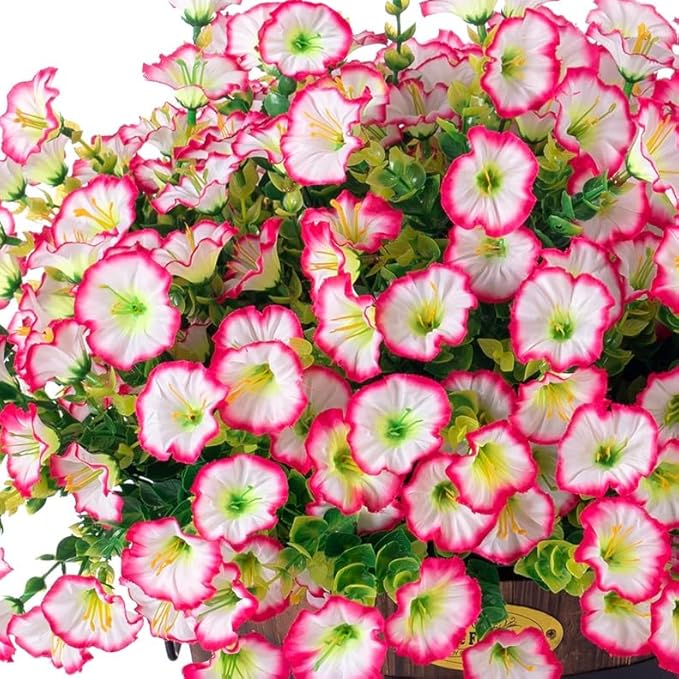 Ivydale Artificial Faux Hanging Plants Flowers Basket for Outdoor Outside Decoration, Silk Pink Morning Glory in Planter Look Real UV Resistant Fake Flowers for Spring Summer Porch Home Patio Balcony