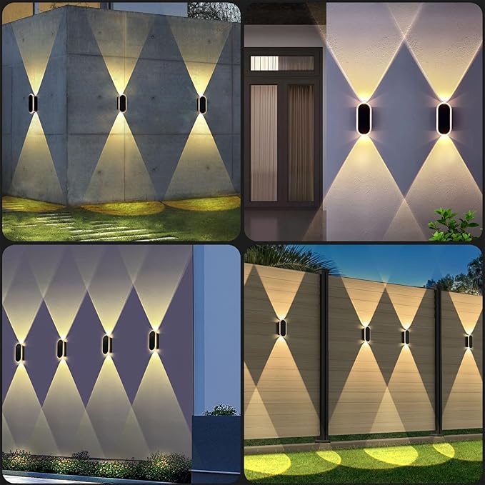 Solar Fence Lights Outdoor - 3000/4000/6000K 3 Modes, IP65 Waterproof Fence Lights Solar Powered, Up & Down Lighting Solar Wall Lights Outdoor for Backyard/Garden/Patio/Garage and Wall decor (8 pack)