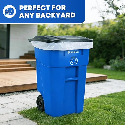50 Gallon Trash Can, Blue Outdoor Garbage Can, Wheeled Outside Recycling Bin, Outdoor Trash Can with Lid and Wheels, Large Rolling Waste Container for Home, Office, Garage