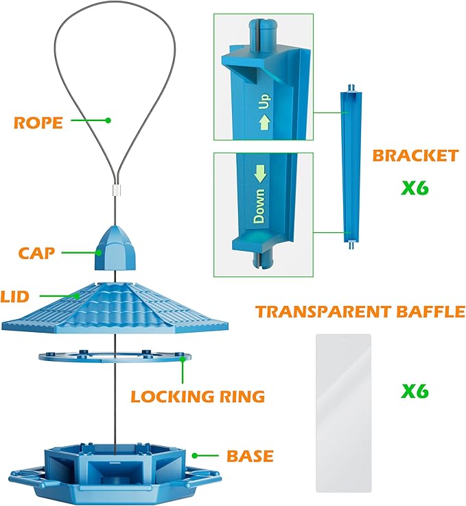 Birdream 2 Pack Bird Feeders for Outdoor Hanging, Retro Pagoda Design Fun Installation Bird Feeders, Attracting Wild Birds Chickadees Goldfinches Cardinals Finches and Sparrows - Blue