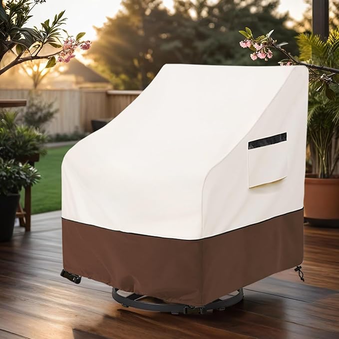 Outdoor Swivel Lounge Chair Cover 2 Pack,Waterproof 100% Outdoor Patio Chair Covers,33W x 37 D x 38.5 H inches,Outside Furniture Lounge Deep Seat Cover -Beige
