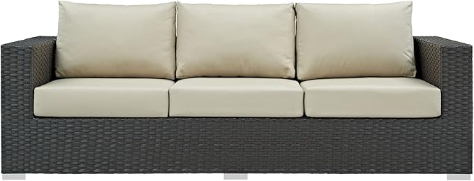 Modway EEI-1860-CHC-BEI Sojourn Wicker Rattan Outdoor Patio Coffee Table, Sofa, Canvas Antique Beige
