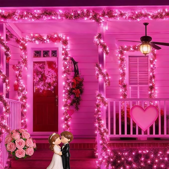 LAMPHOME Pink Valentine's Lights,Valentine's Day Decoration 150 Count 31.9ft UL Certified Mini Bulb String Light for Outdoor Christmas Garland Tree Garden Party Patio Wedding