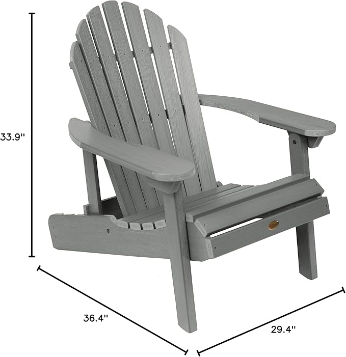 highwood Hamilton Made in the USA Folding and Reclining Adirondack Chair, Adult Size, Coastal Teak